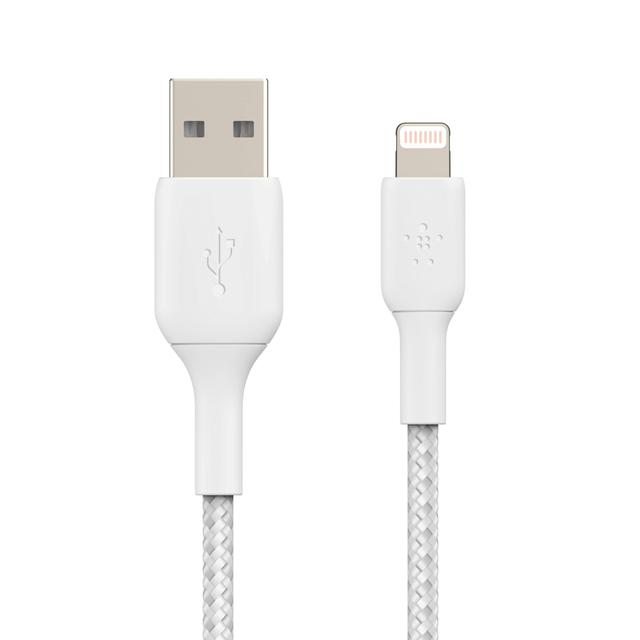 وصلة شاحن (كيبل شحن) آيفون و آيباد بمنفذ USB-A إلى مأخذ Lightning 0.15 متر لون أبيض  Belkin - Boost Charge USB-A to Lightning Braided Cable - SW1hZ2U6NTU3Mzk=
