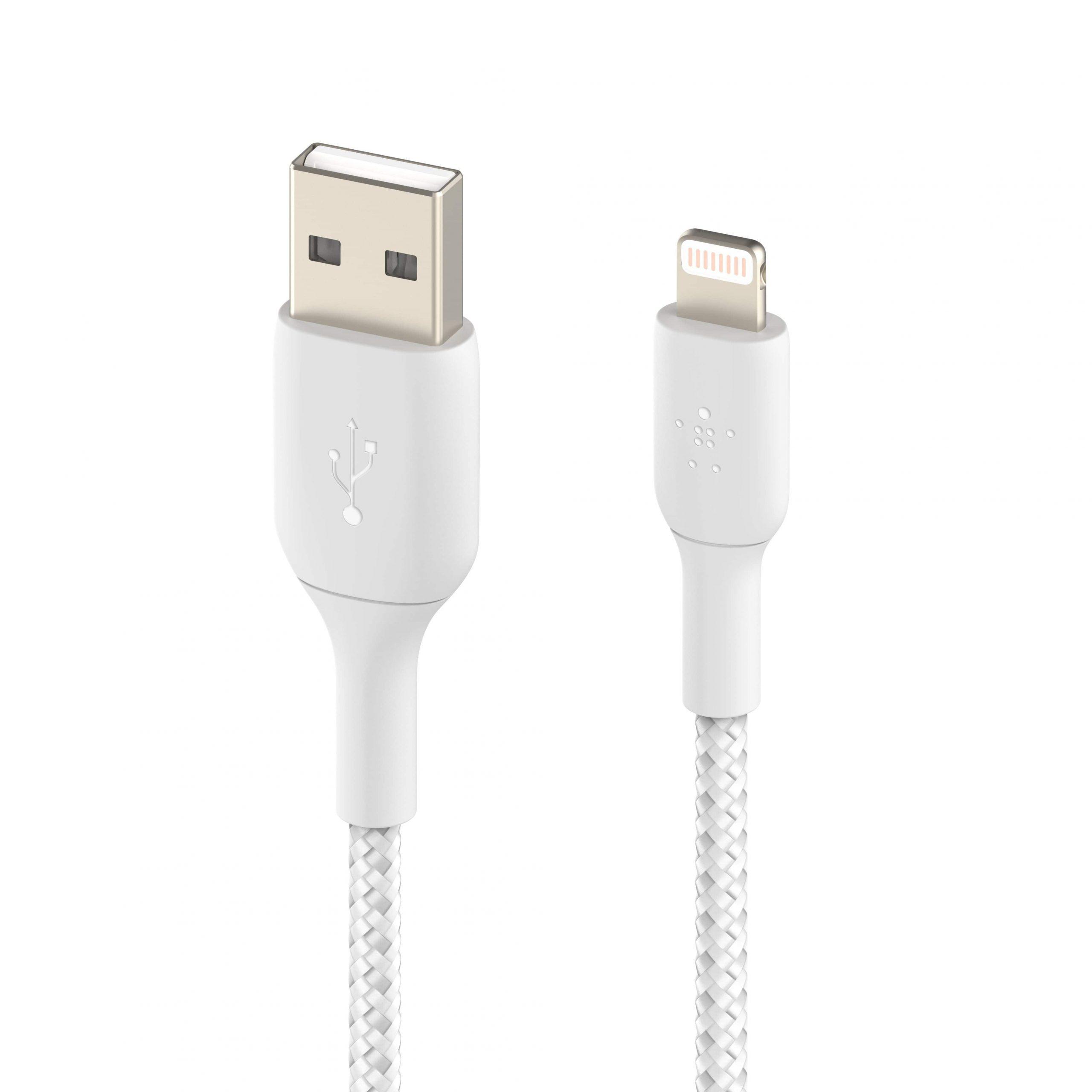 وصلة شاحن (كيبل شحن) بمدخل USB-A و منفذ Lightning للآيفون و الآيباد 3 متر أبيض Belkin - Boost Charge USB-A to Lightning Braided Cable - cG9zdDo1NTc1Ng==