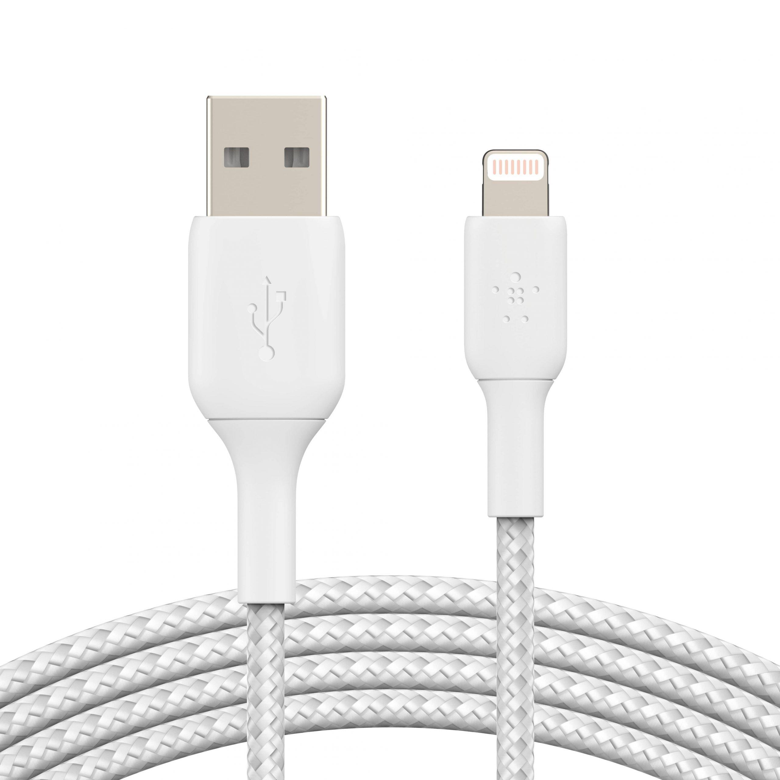 وصلة شاحن (كيبل شحن) بمدخل USB-A و منفذ Lightning للآيفون و الآيباد 3 متر أبيض Belkin - Boost Charge USB-A to Lightning Braided Cable - cG9zdDo1NTc1Nw==