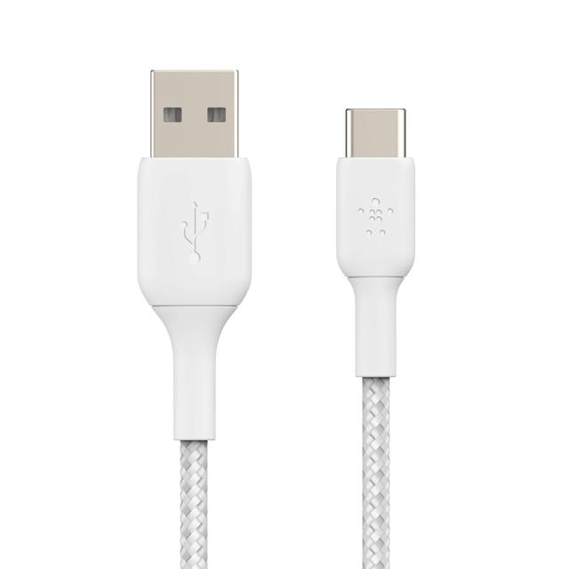 وصلة شاحن (كيبل شحن) بمنفذ USB- C إلى USB-A لون أبيض 2 متر Belkin - Boost Charge USB-C to USB-A Braided Cable 2Meter - White - SW1hZ2U6NTU3ODQ=