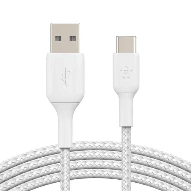 وصلة شاحن (كيبل شحن) بمنفذ USB- C إلى USB-A لون أبيض 2 متر Belkin - Boost Charge USB-C to USB-A Braided Cable 2Meter - White - SW1hZ2U6NTU3ODY=