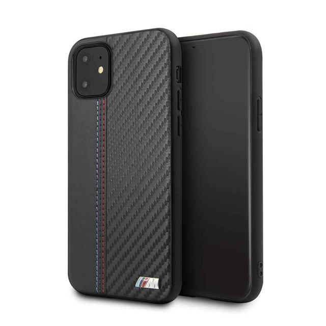 bmw pu leather carbon strip hard case for iphone 11 black - SW1hZ2U6NDYxNTA=