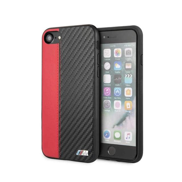 bmw pu leather carbon strip hard case for iphone se 2 red - SW1hZ2U6NTA1MTc=