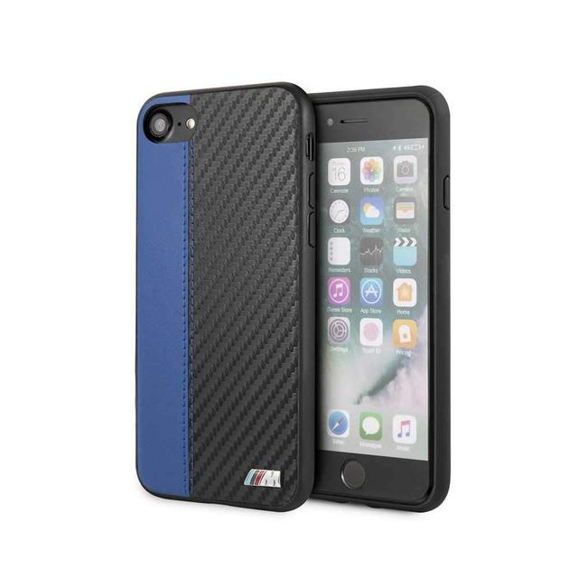 bmw pu leather carbon strip hard case for iphone se 2 blue - SW1hZ2U6NTA1MjE=