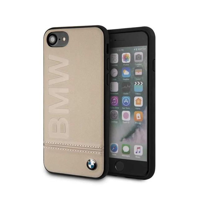 bmw genuine leather hard case with imprint logo for iphone se 2 taupe - SW1hZ2U6NTA1MzM=
