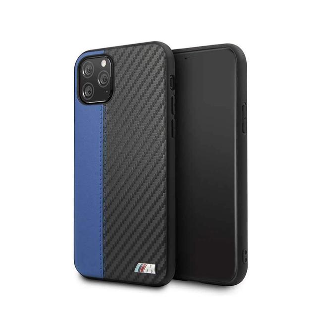 كفر BMW - PU Leather Carbon Strip Hard Case For iPhone 11 Pro - أزرق - SW1hZ2U6NjIyODE=