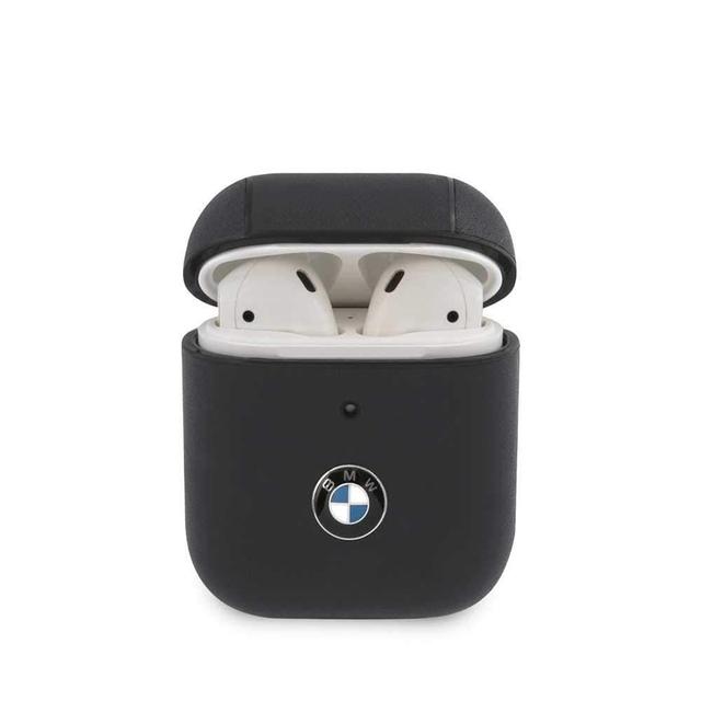 bmw signature collection pc leather case with metal logo for airpods 1 2 navy - SW1hZ2U6Njk2NTE=