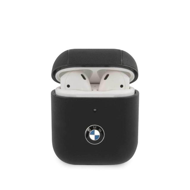 bmw signature collection pc leather case with metal logo for airpods 1 2 black - SW1hZ2U6Njk2NTc=