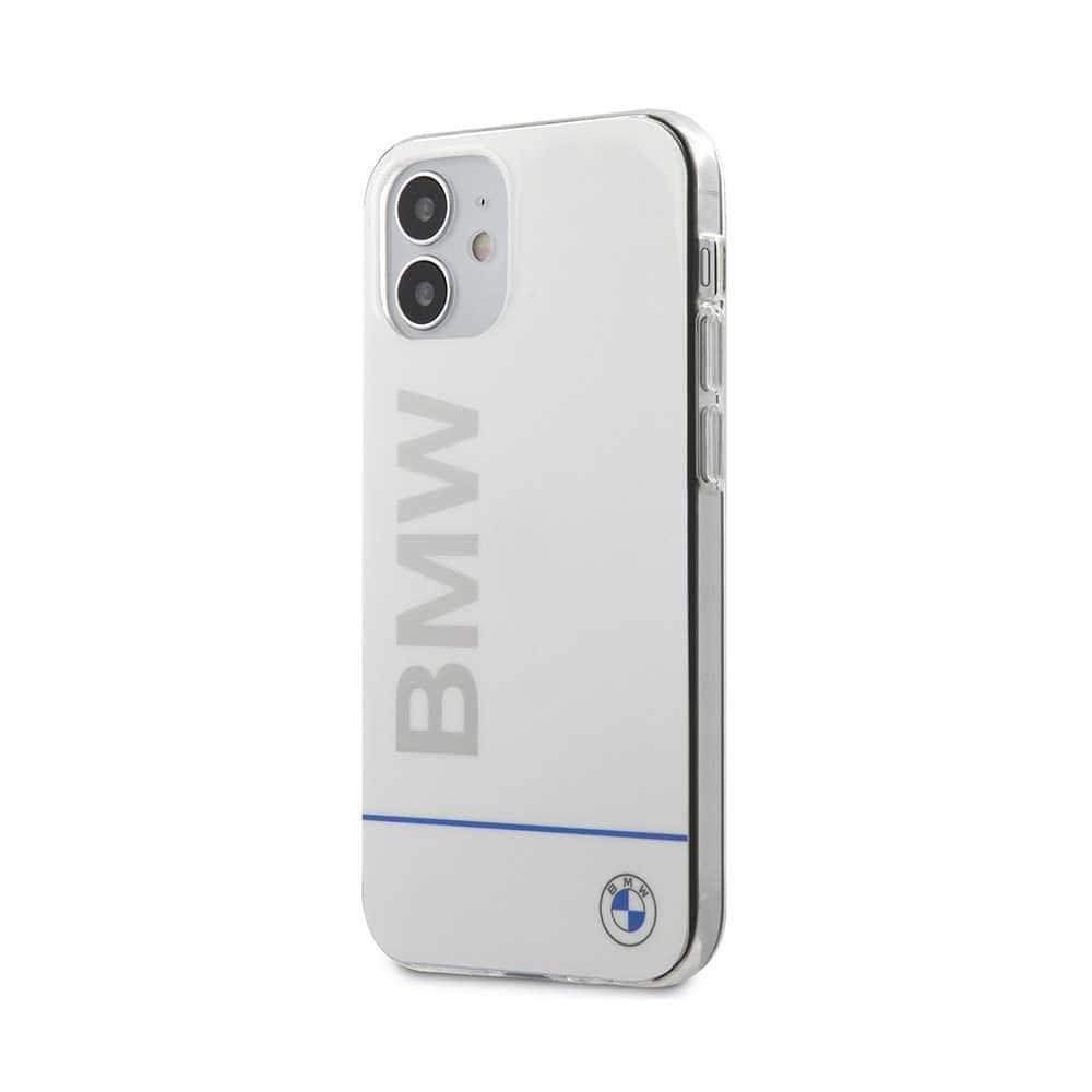 كفر BMW PC/TPU Shiny Hard Case Blue Horizontal Line and Printed Logo for iPhone 12 Mini (5.4") - White