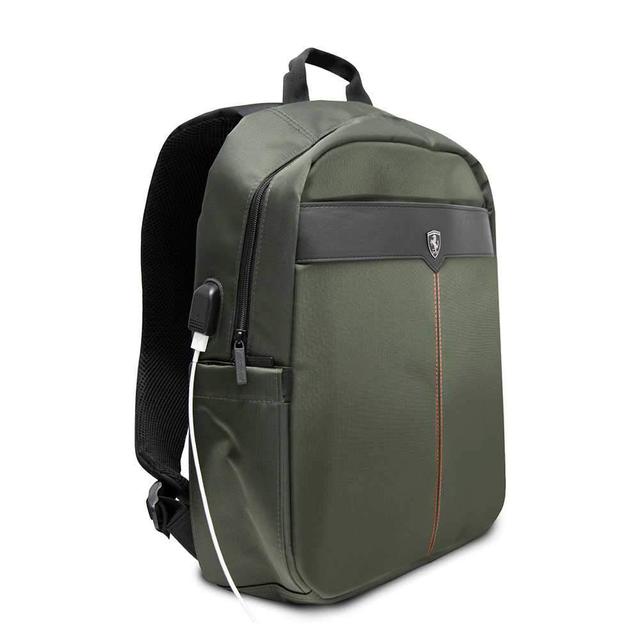 ferrari nylon metal logo off track backpack 15 with charging cable kaki - SW1hZ2U6NTExMDU=