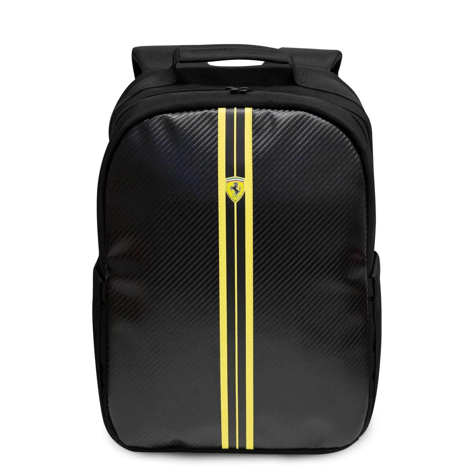 حقيبة اللابتوب Ferrari On Track Nylon & PU Carbon Computer Backpack 15" with Yellow Stripes - Black - cG9zdDo3Nzc5Mw==