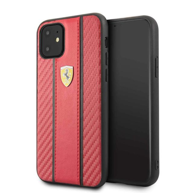 ferrari carbon pu leather hard case iphone 11 red - SW1hZ2U6NDIzMjg=