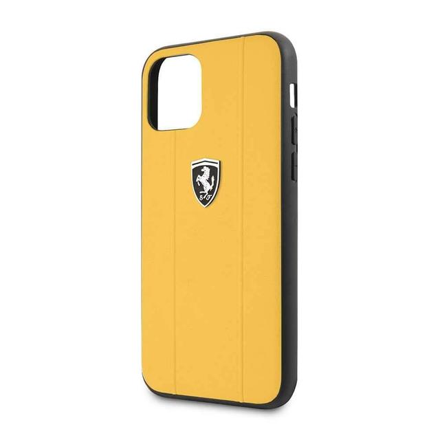 ferrari off track embossed metal logo leather case for iphone 11 pro yellow - SW1hZ2U6NTA3Nzc=