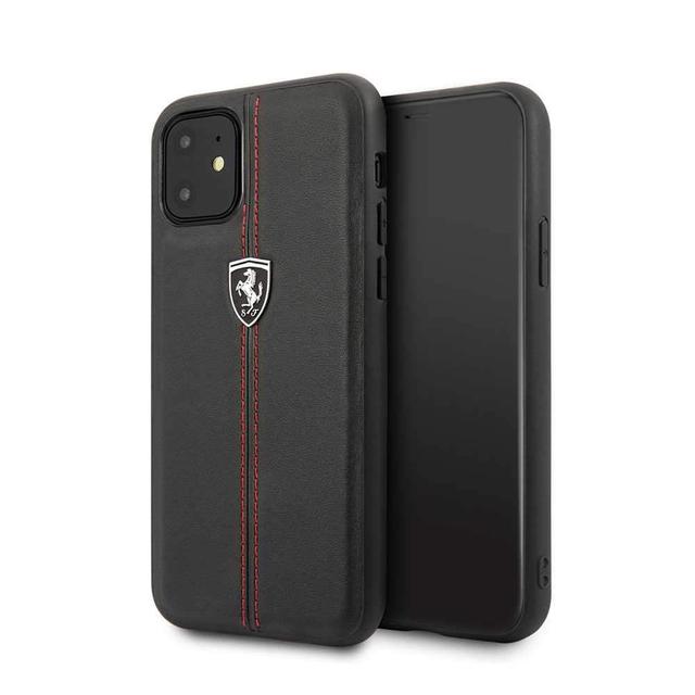 ferrari vertical stripe leather hard case for iphone 11 black - SW1hZ2U6NTEzODc=