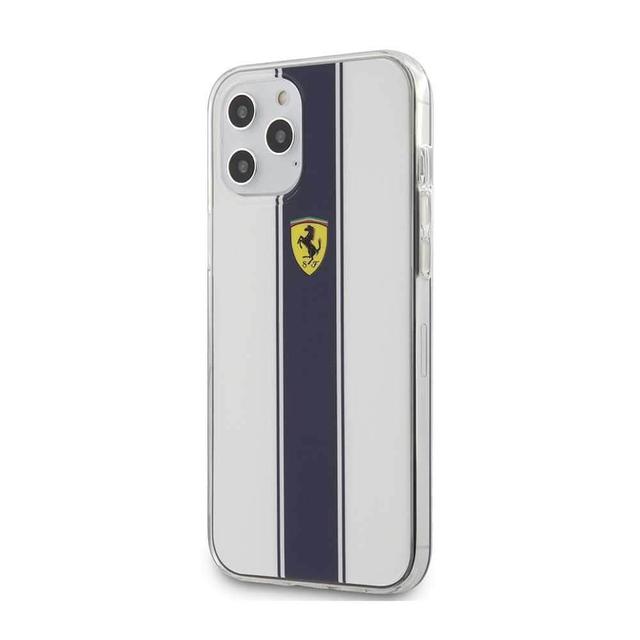 كفر Ferrari - On Track PC/TPU Hard Case with Navy Stripes for iPhone 12 Pro Max - أبيض - SW1hZ2U6Njk0NzA=