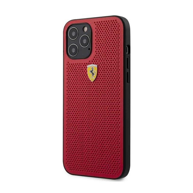 كفر Ferrari - On Track PU Leather Perforated Hard Case Metal Logo for iPhone 12 Pro Max - أحمر - SW1hZ2U6Njk0OTk=