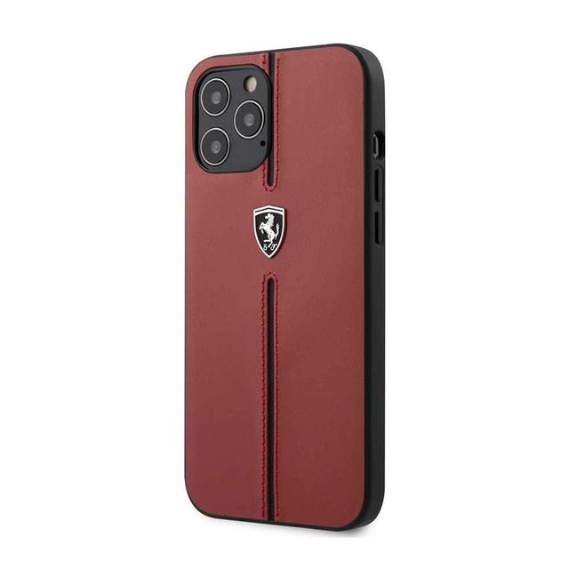 ferrari off track genuine leather hard case with contrasted stitched nylon middle stripe for iphone 12 pro red - SW1hZ2U6Njk1NDE=