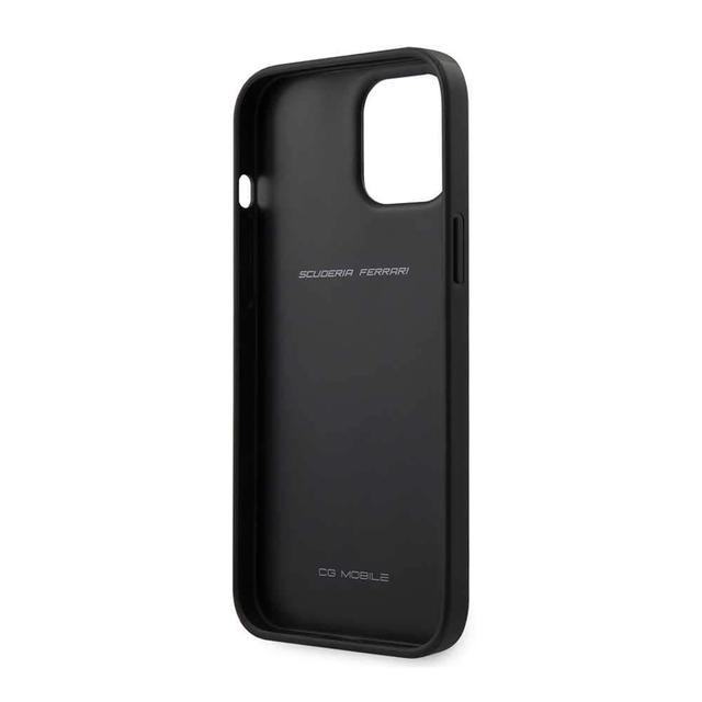 ferrari off track genuine leather hard case with contrasted stitched nylon middle stripe for iphone 12 pro black - SW1hZ2U6Njk1NTc=