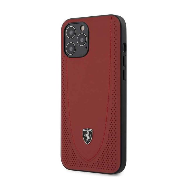 ferrari off track genuine leather hard case with curved line stitched and contrasted perforated leather for iphone 12 pro max red - SW1hZ2U6Njk1NjU=
