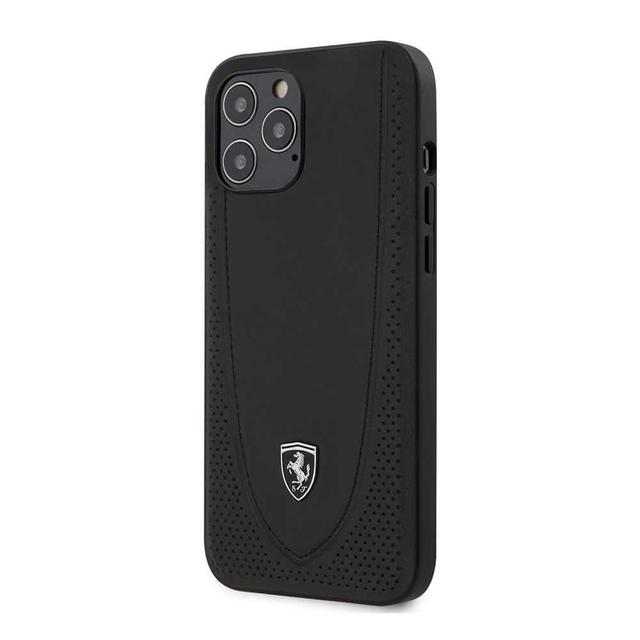 ferrari off track genuine leather hard case with curved line stitched and contrasted perforated leather for iphone 12 pro max black - SW1hZ2U6Njk1Nzc=