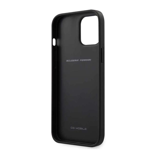 ferrari off track genuine leather hard case with curved line stitched and contrasted perforated leather for iphone 12 pro max black - SW1hZ2U6Njk1ODE=