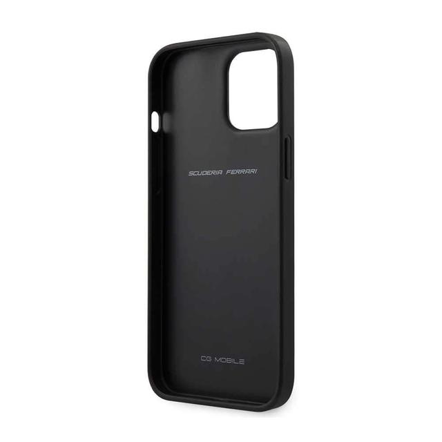 ferrari off track genuine leather hard case with contrasted stitched and embossed lines for iphone 12 pro max dark gray - SW1hZ2U6Njk2MDU=
