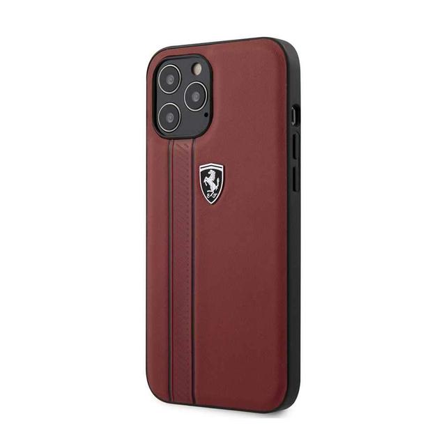 ferrari off track genuine leather hard case with contrasted stitched and embossed lines for iphone 12 pro max red - SW1hZ2U6Njk2MDc=