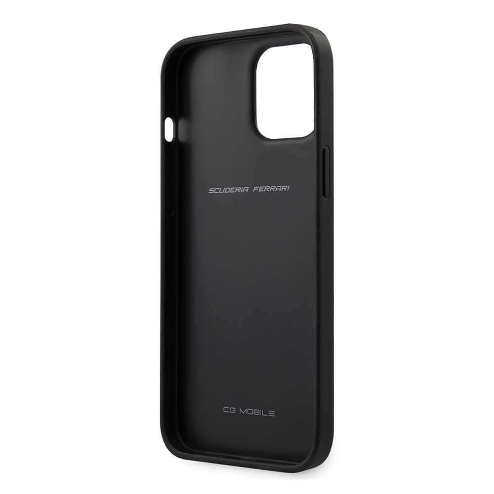 كفر Ferrari - Leather Hard Case with Embossed Lines for iPhone 12 Pro - أسود