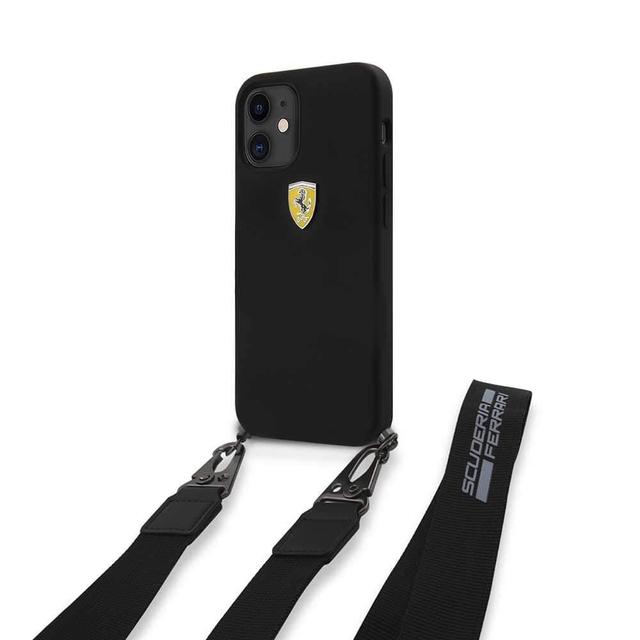 كفر Ferrari On Track Liquid Silicone Hard Case with Removable Strap and Metal Logo for iPhone 12 Mini (5.4") - Black - SW1hZ2U6Nzc5MDM=