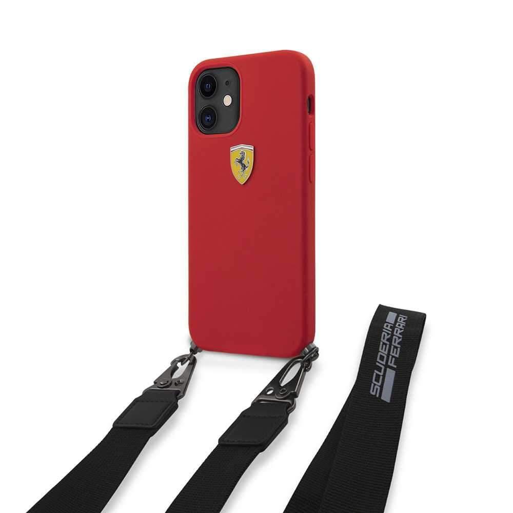 كفر Ferrari On Track Liquid Silicone Hard Case with Removable Strap and Metal Logo for iPhone 12 Mini (5.4") - Red - cG9zdDo3NzkwNQ==