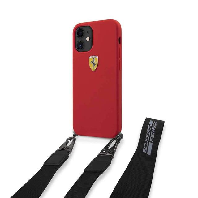 كفر Ferrari On Track Liquid Silicone Hard Case with Removable Strap and Metal Logo for iPhone 12 Mini (5.4") - Red - SW1hZ2U6Nzc5MDU=