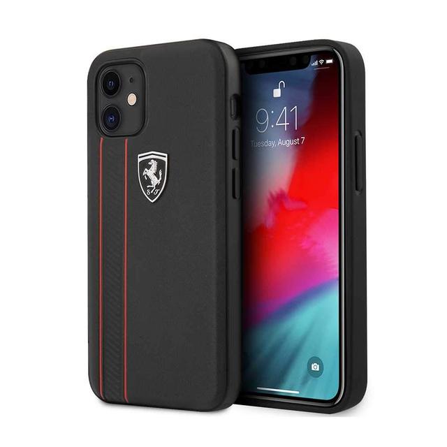 ferrari off track genuine leather hard case with contrasted stitched and embossed lines for iphone 12 mini 5 4 black - SW1hZ2U6Nzc5NjE=