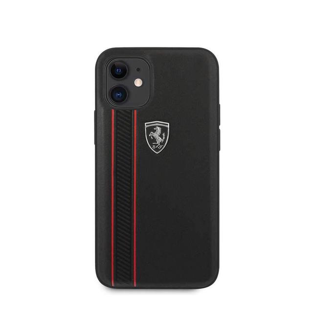 كفر Ferrari Off Track Genuine Leather Hard Case with Contrasted Stitched and Embossed Lines for iPhone 12 Mini (5.4") - Black - SW1hZ2U6Nzc5NjM=
