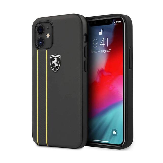 ferrari off track genuine leather hard case with contrasted stitched and embossed lines for iphone 12 mini 5 4 dark gray - SW1hZ2U6Nzc5NzM=