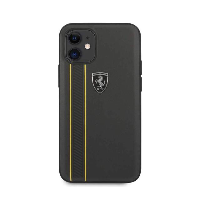 ferrari off track genuine leather hard case with contrasted stitched and embossed lines for iphone 12 mini 5 4 dark gray - SW1hZ2U6Nzc5NzU=
