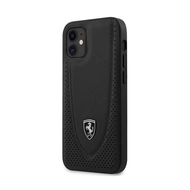 كفر Ferrari Off Track Genuine Leather Hard Case with Curved Line Stitched and Contrasted Perforated Leather for iPhone 12 Mini (5.4") - Dark Gray - SW1hZ2U6Nzc5Nzk=