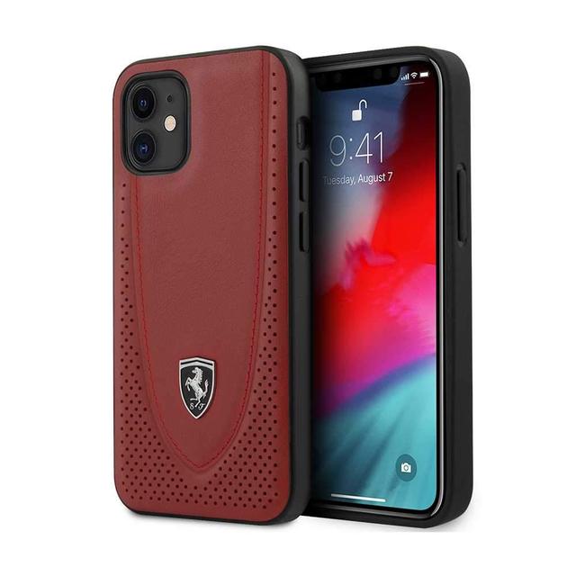 كفر Ferrari Off Track Genuine Leather Hard Case with Curved Line Stitched and Contrasted Perforated Leather for iPhone 12 Mini (5.4") - Red - SW1hZ2U6Nzc5ODU=