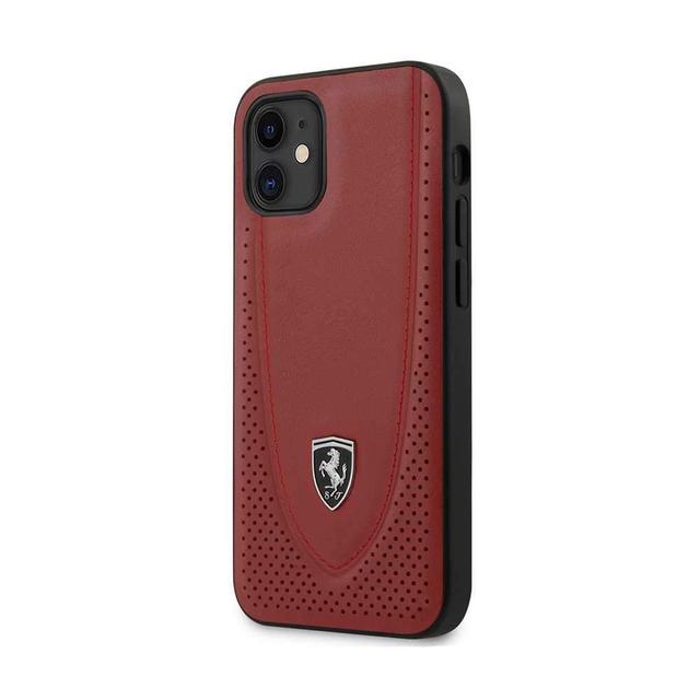 كفر Ferrari Off Track Genuine Leather Hard Case with Curved Line Stitched and Contrasted Perforated Leather for iPhone 12 Mini (5.4") - Red - SW1hZ2U6Nzc5ODY=