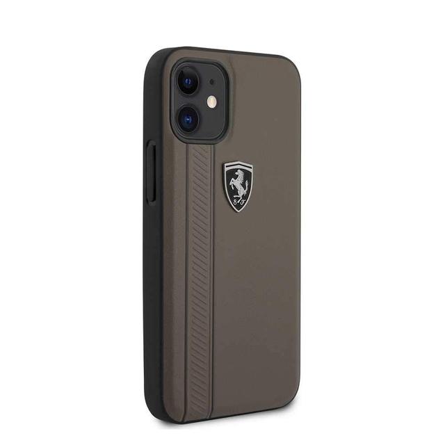 ferrari off track genuine leather hard case with contrasted stitched and embossed lines for iphone 12 mini 5 4 brown - SW1hZ2U6NzgwMDY=