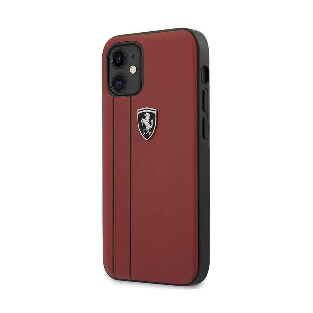 كفر Ferrari Off Track Genuine Leather Hard Case with Contrasted Stitched and Embossed Lines for iPhone 12 Mini (5.4") - Red - cG9zdDo3ODAxMA==