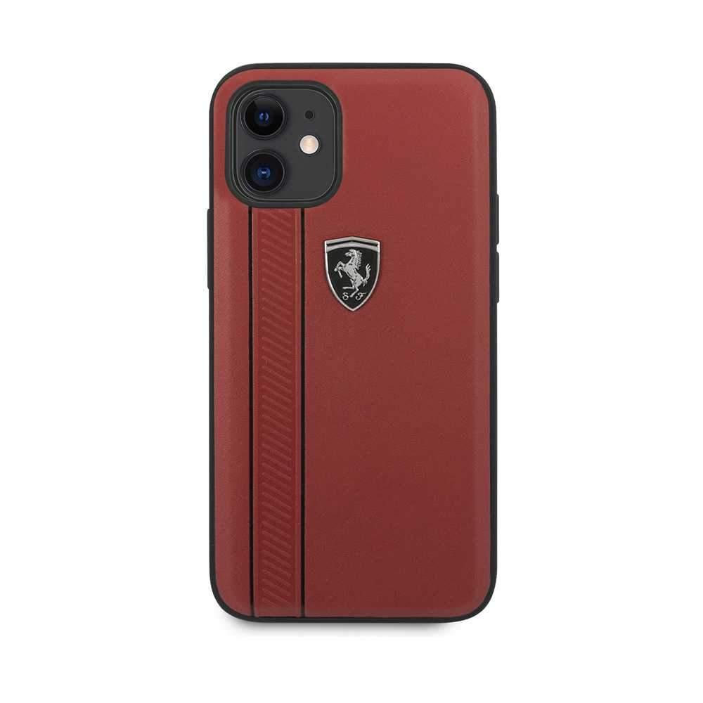 كفر Ferrari Off Track Genuine Leather Hard Case with Contrasted Stitched and Embossed Lines for iPhone 12 Mini (5.4") - Red - cG9zdDo3ODAxMQ==