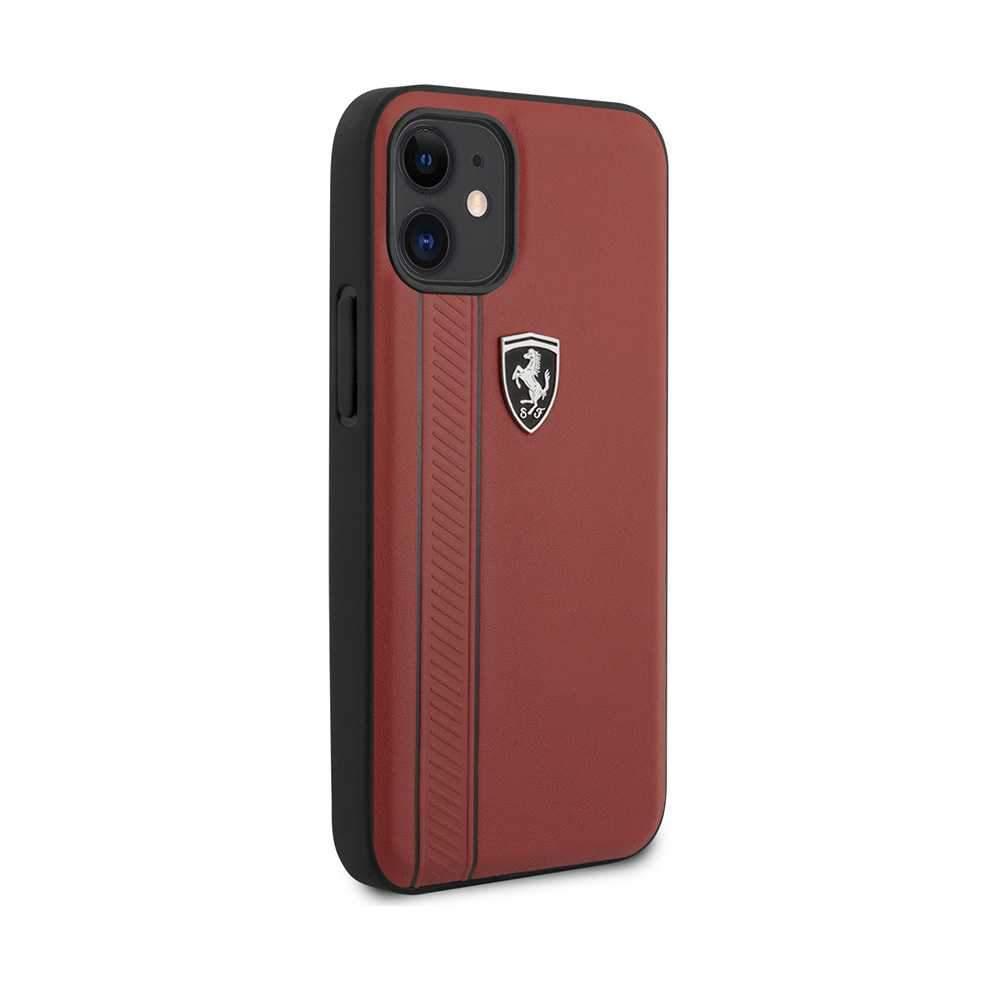 كفر Ferrari Off Track Genuine Leather Hard Case with Contrasted Stitched and Embossed Lines for iPhone 12 Mini (5.4") - Red - cG9zdDo3ODAxMg==