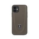 ferrari off track genuine leather hard case with curved line stitched and contrasted perforated leather for iphone 12 mini 5 4 brown - SW1hZ2U6NzgwMTc=