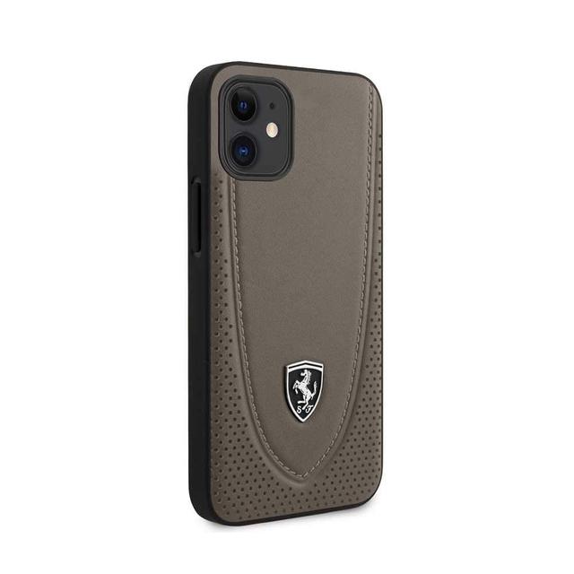 ferrari off track genuine leather hard case with curved line stitched and contrasted perforated leather for iphone 12 mini 5 4 brown - SW1hZ2U6NzgwMTg=