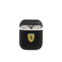 محفظة سماعات Ferrari PC PU Carbon Yellow Shield Metal Logo Case for Airpods 1/2 - Black