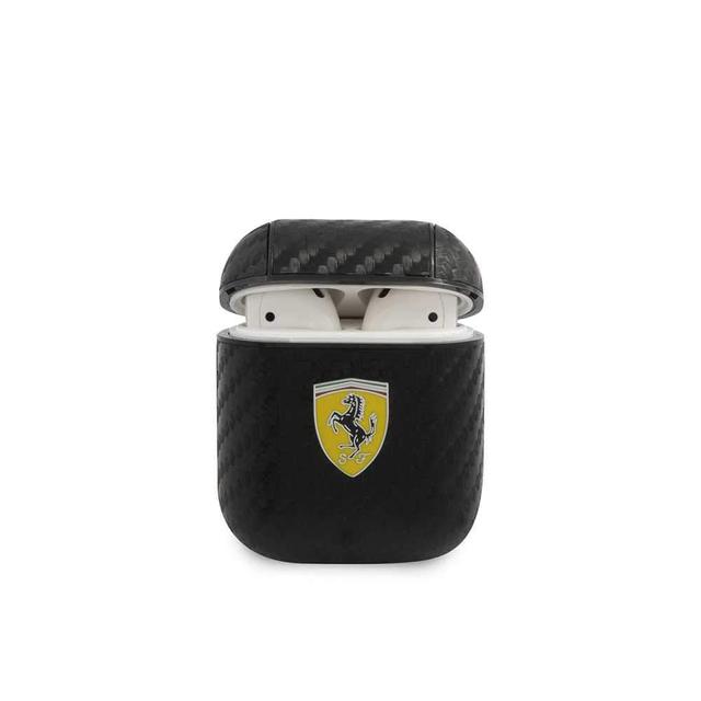 محفظة سماعات Ferrari PC PU Carbon Yellow Shield Metal Logo Case for Airpods 1/2 - Black - SW1hZ2U6Nzg1OTU=