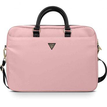حقيبة اللابتوب Guess Nylon Computer Bag with Metal Triangle Logo 15" - Light Pink - 1}