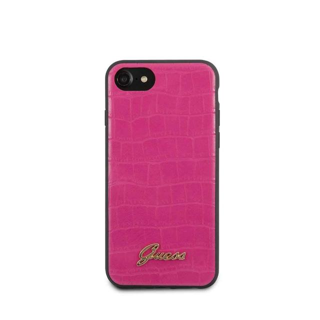guess pu croco print case with metal logo for iphone se 2 pink - SW1hZ2U6NTA1OTE=
