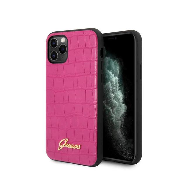 guess pu croco print case with metal logo for iphone 11 pro max pink - SW1hZ2U6NTA2MDk=