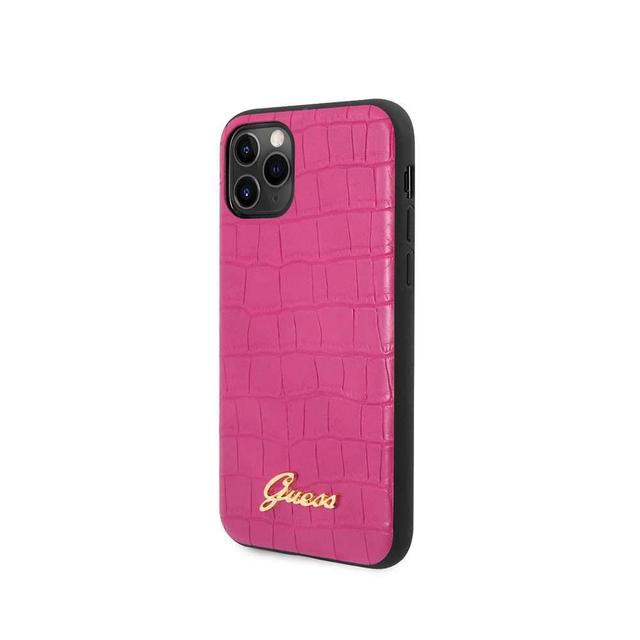guess pu croco print case with metal logo for iphone 11 pro max pink - SW1hZ2U6NTA2MTA=